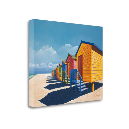 43" Bright Beach Huts Giclee Print On Gallery Wrap Canvas Wall Art (428287)