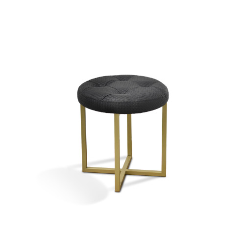 17" Black Tufted Faux Leather And Gold Stool (470332)