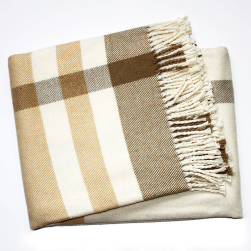 Plush Multi Beige Plaid Throw Blanket With Tassels (475706)