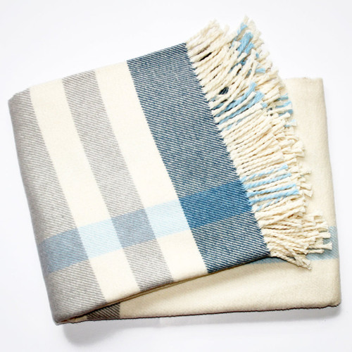Plush Multi Blue Plaid Throw Blanket With Tassels (475707)