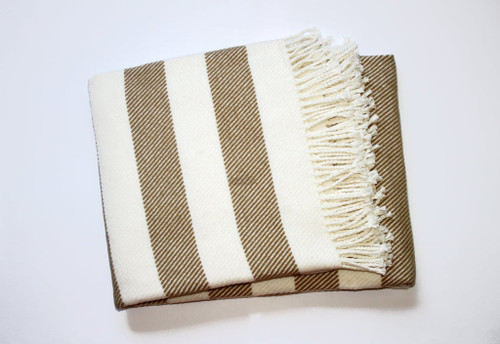 Cream And Stone Slanted Stripe Fringed Throw Blanket (475719)