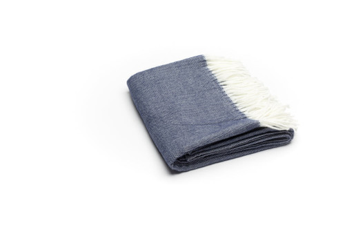 Navy Blue Soft Acrylic Herringbone Throw Blanket (475727)