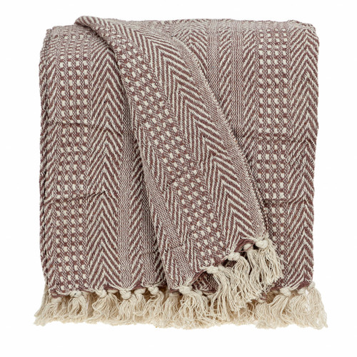 Brown And Beige Woven Herringbone Handloomed Throw (476203)