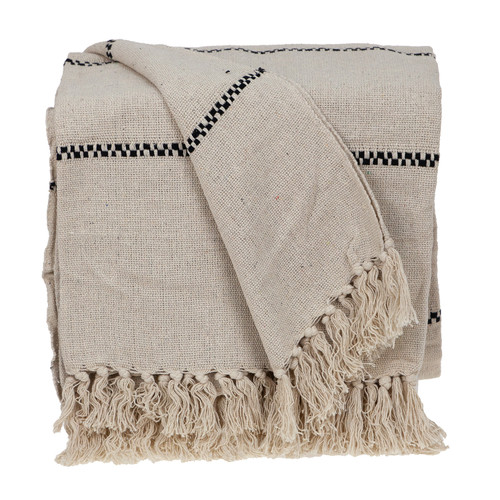 Classic Beige Woven Handloom Throw Blanket With Tassels (476211)