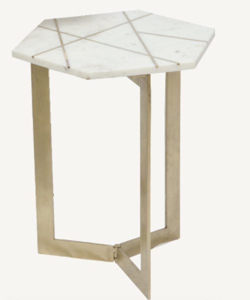 Mod White And Gold Marble Hexagon Geo End Or Side Table (476479)