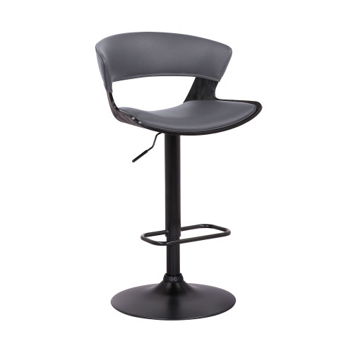 Gray Faux Leather Adjustable Swivel Wooden Bar Stool (476854)