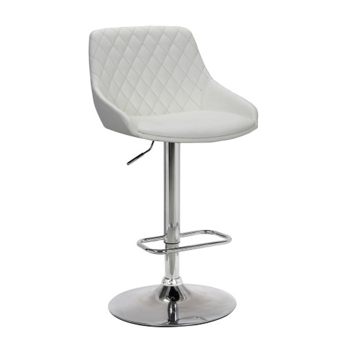 White Faux Leather And Chrome Back Tufted Adjustable Bar Stool (477069)