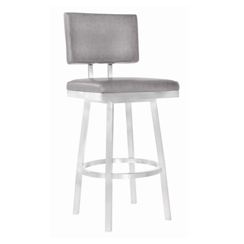 26" Vintage Gray On Stainless Faux Leather Rectangular Swivel Armless Barstool (477080)