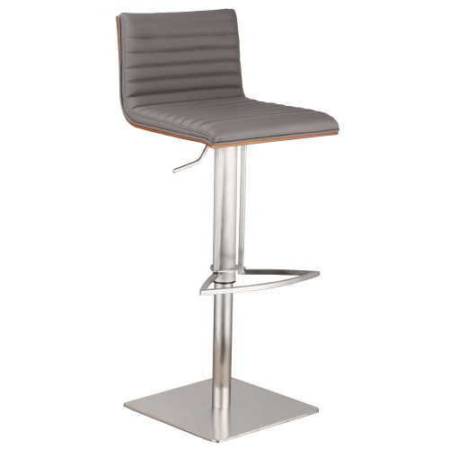 Grey Faux Leather Armless Swivel Bar Stool With Brushed Stainless Steel Base (477266)