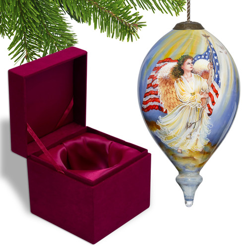 American Flag Angel Hand Painted Mouth Blown Glass Ornament (477515)