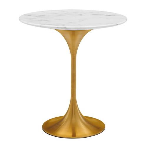 Lippa 20" Round Artificial Marble Side Table - Gold White EEI-5685-GLD-WHI