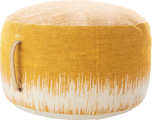 20" Rustic Yellow Abstract Round Pouf Ottoman (385962)