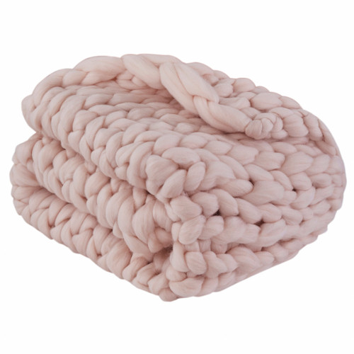 Pink Boho Chunky Knit Throw Blanket (478040)