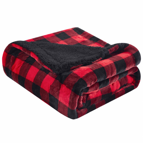Buffalo Red Black Reversible Velvet And Sherpa Throw Blanket (478047)