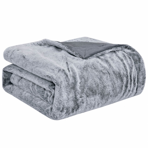 Reversible Smoky Grey Rabbit Fur And Mink Throw Blanket (478055)