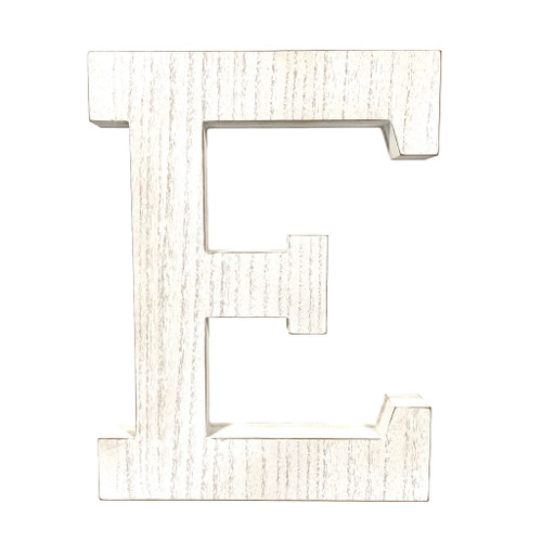 16" Distressed White Wash Wooden Initial Letter E Sculpture (478357)