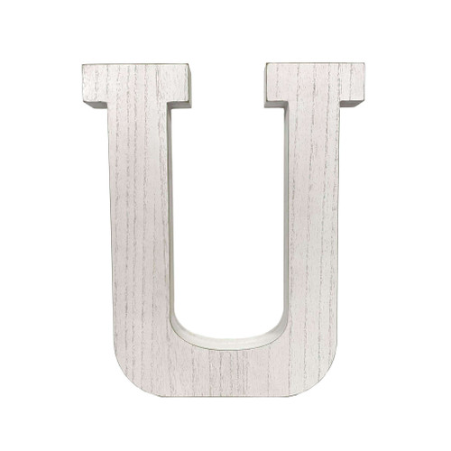 16" Distressed White Wash Wooden Initial Letter U Sculpture (478373)