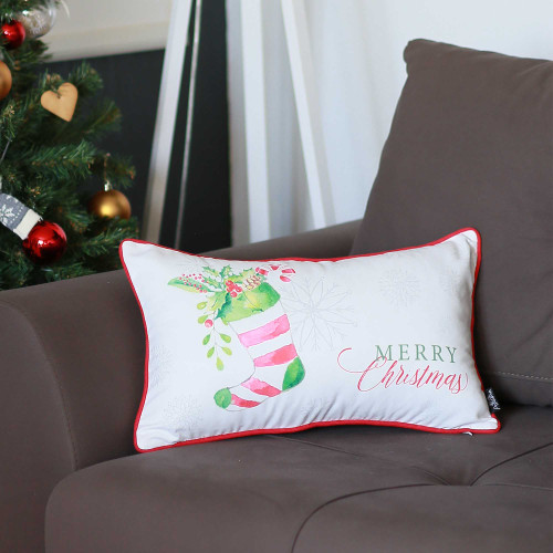 20" X 12"Christmas Socks Printed Decorative Throw Pillow Cover (355278)