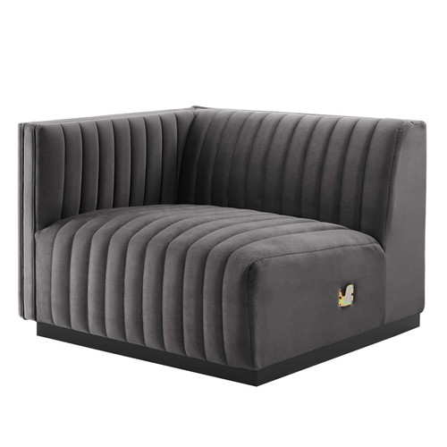 Conjure Channel Tufted Performance Velvet Left-Arm Chair - Black Gray EEI-5490-BLK-GRY