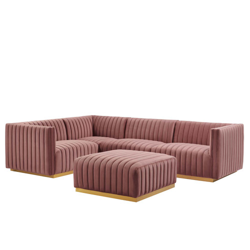 Conjure Channel Tufted Performance Velvet 5-Piece Sectional - Gold Dusty Rose EEI-5852-GLD-DUS