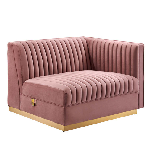 Sanguine Channel Tufted Performance Velvet Modular Sectional Sofa Right-Arm Chair - Dusty Rose EEI-6032-DUS