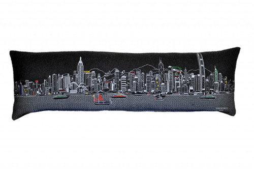 45" Black Hong Kong Nighttime Skyline Lumbar Decorative Pillow (482446)