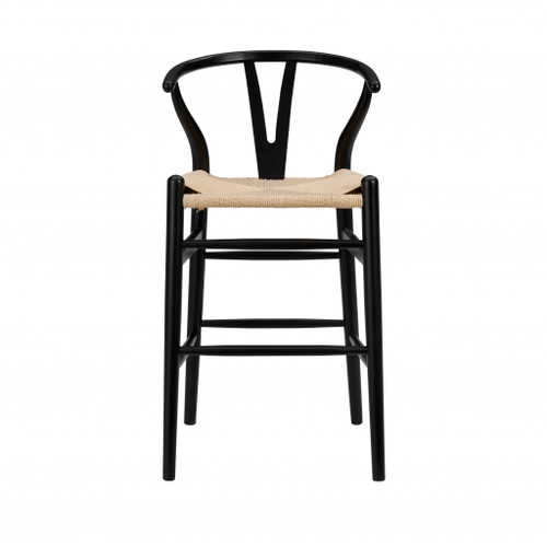 38" Black Solid Wood Counter Stool With Natural Seat (357505)