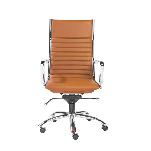 26.38" X 25.60" X 45.08" High Back Office Chair In Cognac With Chrome Base (370518)