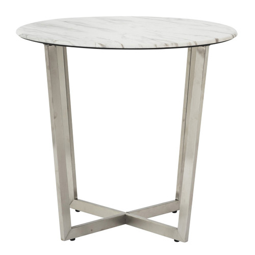 Mod Geo Chrome And White Round Faux Marble Side Table (400540)