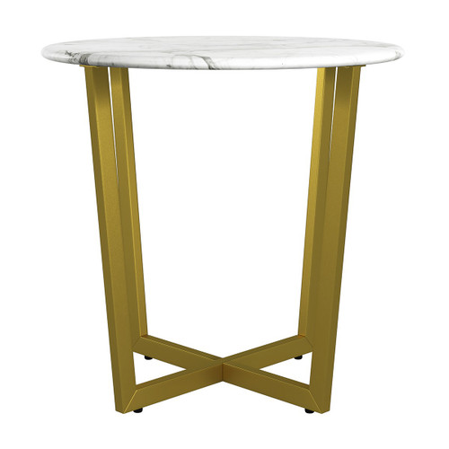 Mod Geo Gold And White Round Faux Marble Side Table (400544)