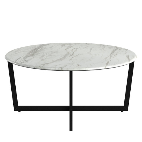 White On Black Faux Marble Round Coffee Table (400557)