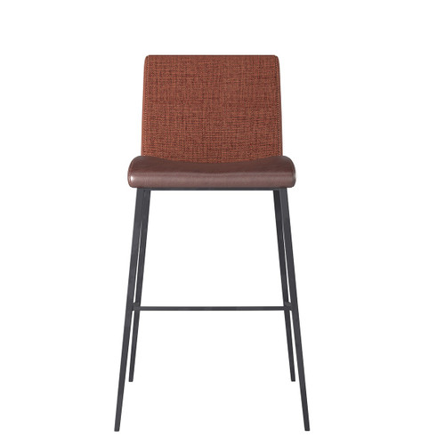 Set Of Two Brown Faux Leather And Fabric Counter Stools (400575)