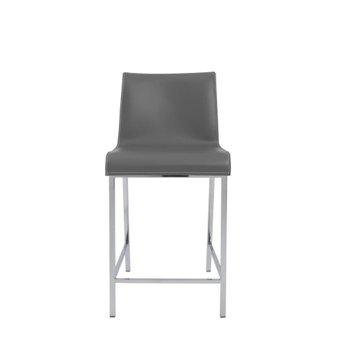 Set Of Two Gray Leather And Steel Counter Stools (400590)