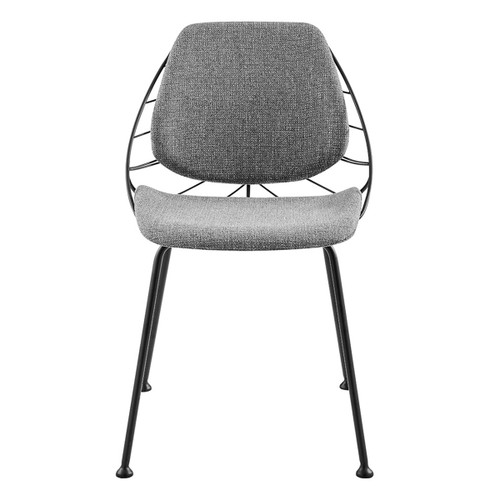 Set Of Two Leaf Light Gray Fabric And Black Dining Chairs (400689)