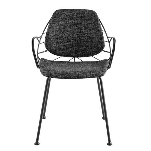 Set Of Two Leaf Dark Gray Fabric And Black Dining Armchairs (400690)