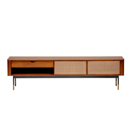 Brown Wood And Wicker Media Stand (400737)