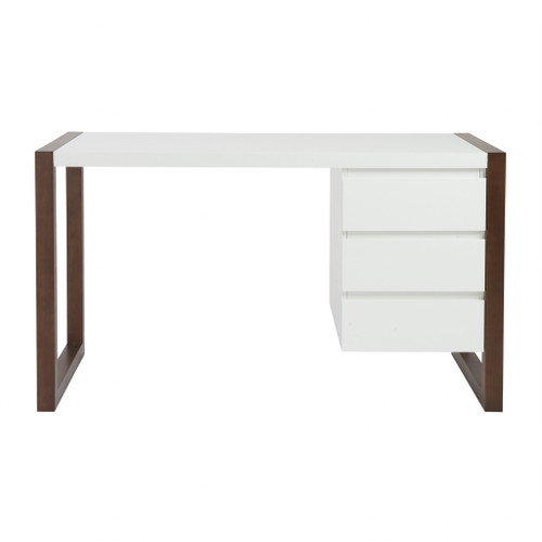 Simple Walnut And White Three Drawer Desk (400747)