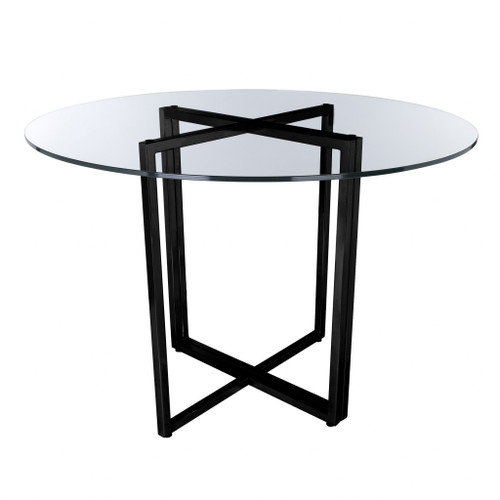 36" Glass Top Black Geo Base Round Dining Table (400749)