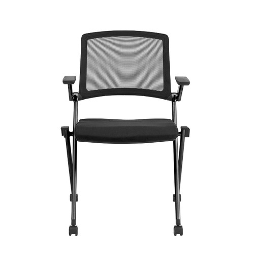 Set Of Two Folding And Stacking Black Mesh Rolling Armchairs (400778)