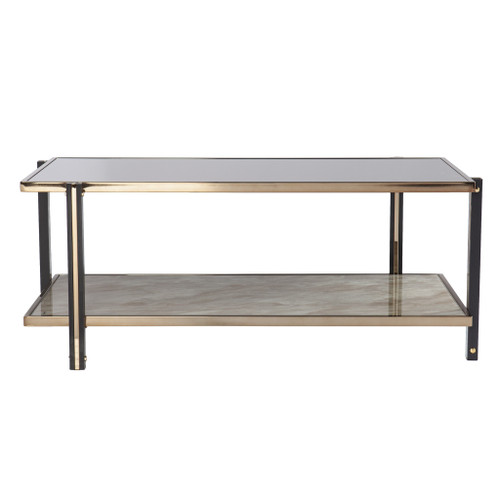 43" Champagne Mirrored And Metal Rectangular Mirrored Coffee Table (402089)