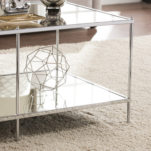 42" Chrome Glass And Metal Rectangular Mirrored Coffee Table (402091)
