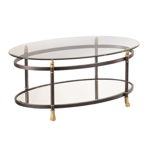 42" Gray Glass And Metal Oval Mirrored Coffee Table (402100)