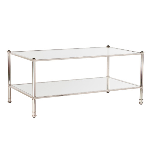 43" Silver Mirrored And Metal Rectangular Mirrored Coffee Table (402102)