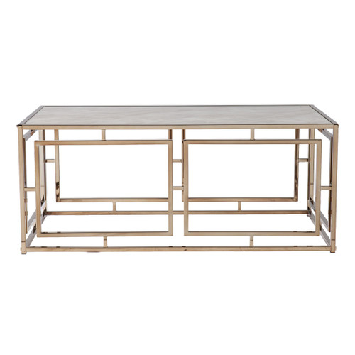 44" Champagne Glass And Metal Rectangular Coffee Table (402123)