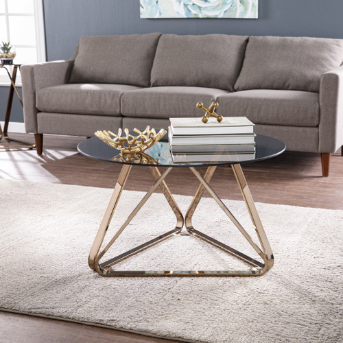 31" Champagne Glass And Metal Round Coffee Table (402129)