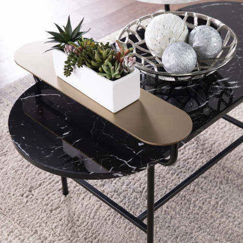 42" Black Manufactured Wood And Metal Free Form Coffee Table (402138)