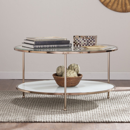 34" Gold Glass And Metal Round Coffee Table (402150)