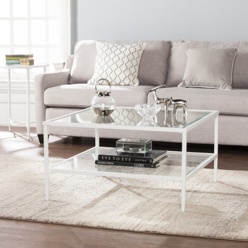 32" White Glass And Metal Square Coffee Table (402152)
