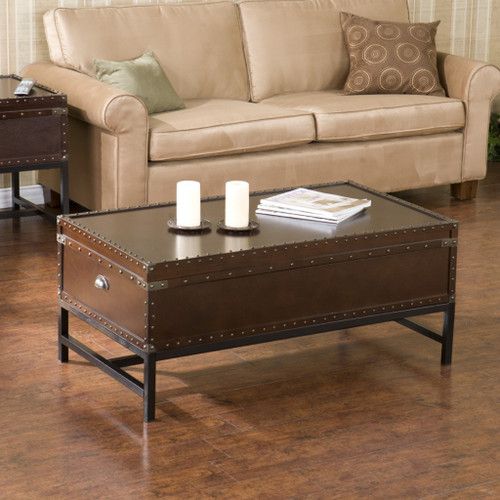42" Brown Manufactured Wood And Metal Rectangular Coffee Table (402164)