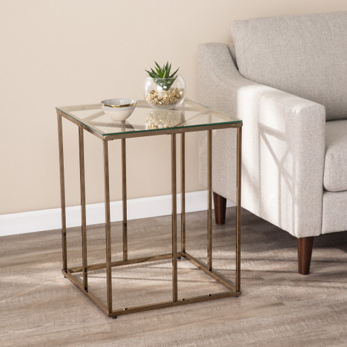 24" Champagne Glass And Iron Square End Table (402449)